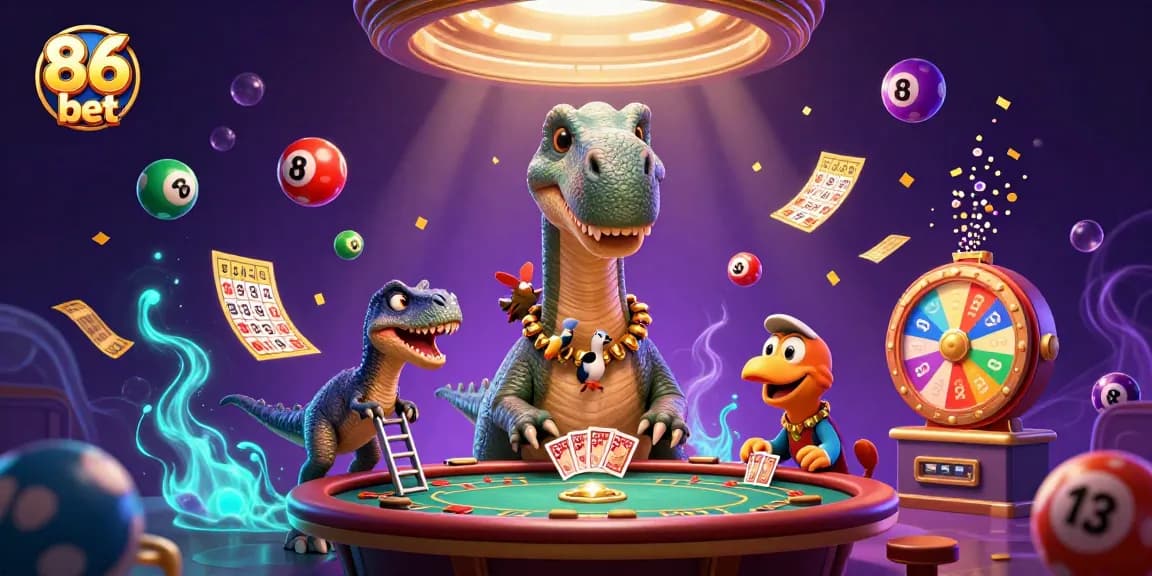 Play exciting 86 bet games with colorful elements in a vibrant casino atmosphere.