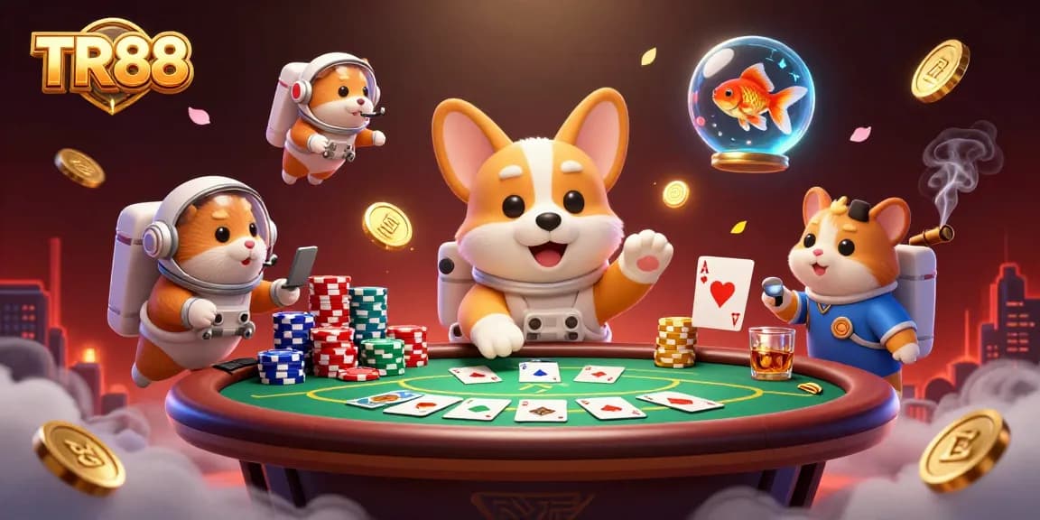 Engage with TR88’s thrilling casino adventure with a playful corgi and animated atmosphere.