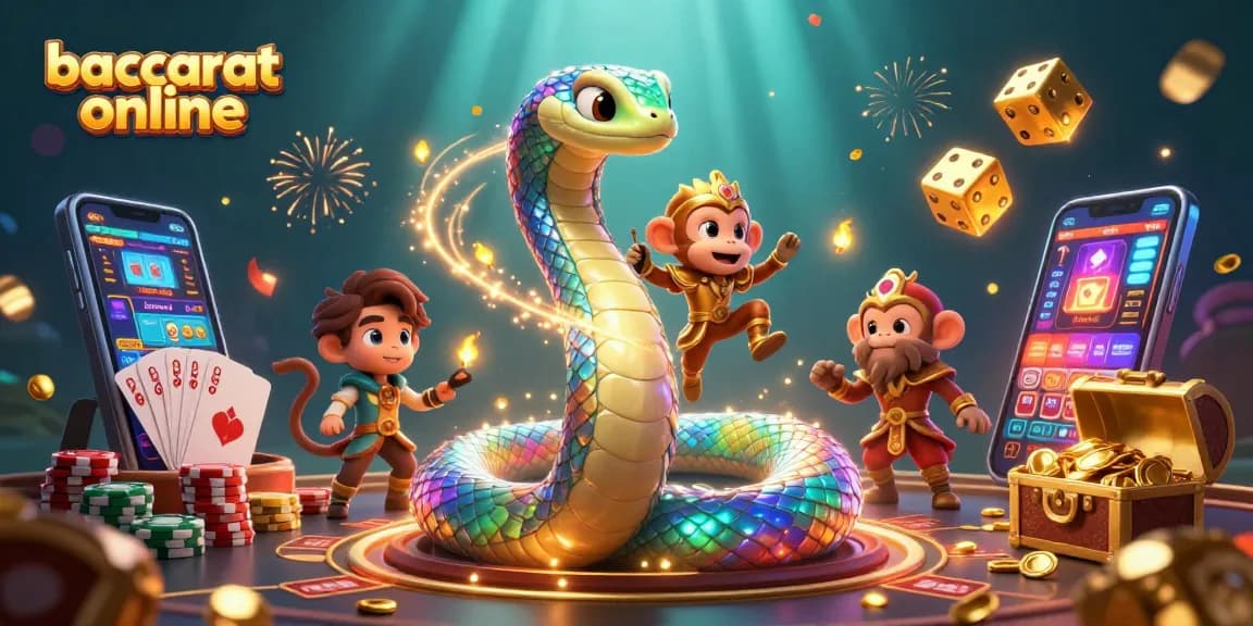 Experience baccarat online with a vivid scene of a colorful casino world showcasing lively characters and gameplay.