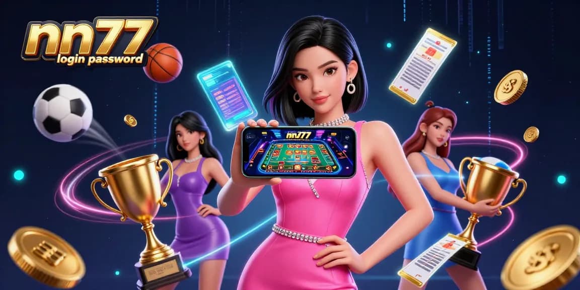 Engage with cutting-edge online gaming in this dynamic illustration of nn777 login password featuring vibrant casino elements.