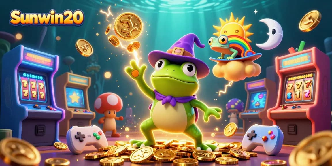 Experience the thrill of Sunwin20 with a festive scene of fantasy characters and casino elements.