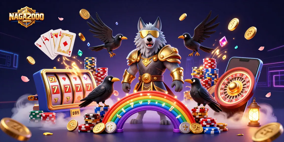 NAGA2000 menampilkan setting petualangan dengan serigala Odin dan elemen kasino cerah yang mempromosikan permainan slot yang mendebarkan.