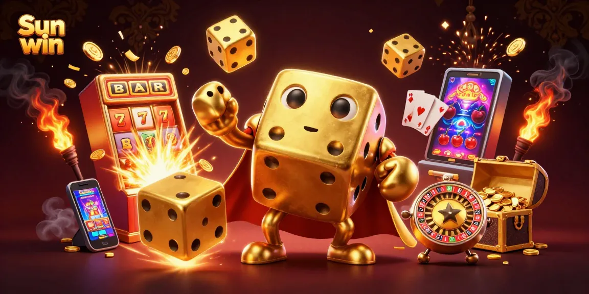 Experience thrilling gameplay at Sun win with our vibrant casino scene featuring golden dice and spectacular jackpots.