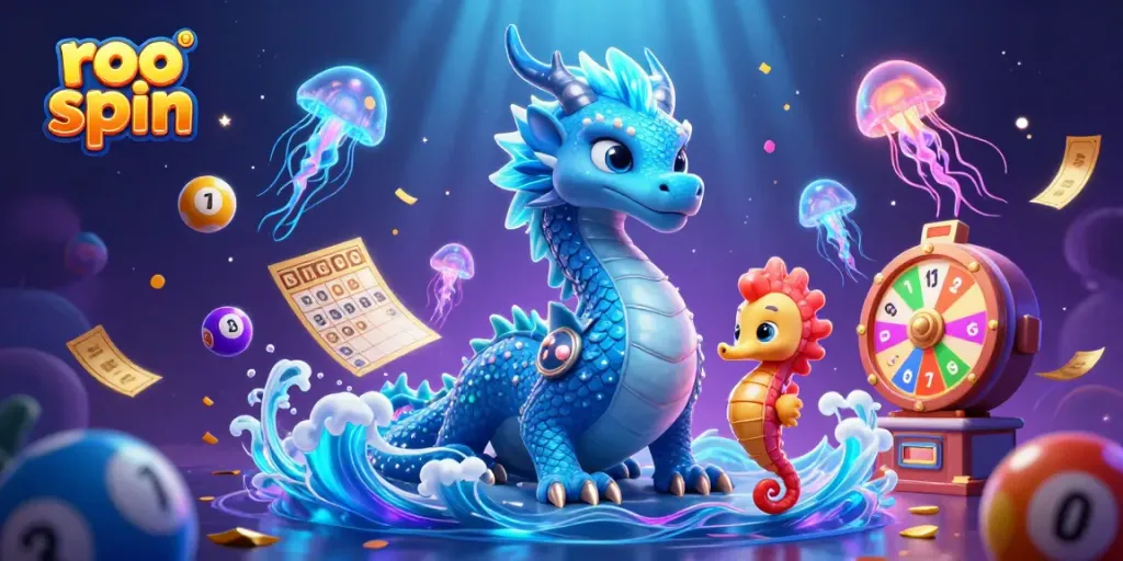 Engage with exciting gameplay of roo spin amid colorful and dynamic casino elements in this vibrant digital art.