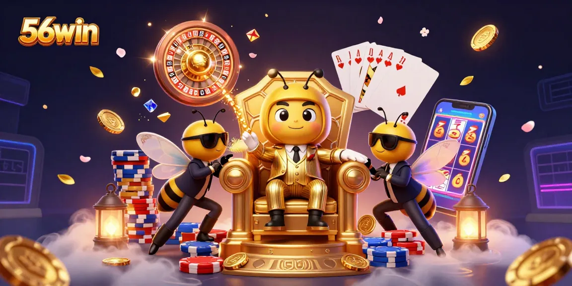Engage in thrilling gameplay at 56WIN with a vibrant 3D casino scene featuring exciting game elements.