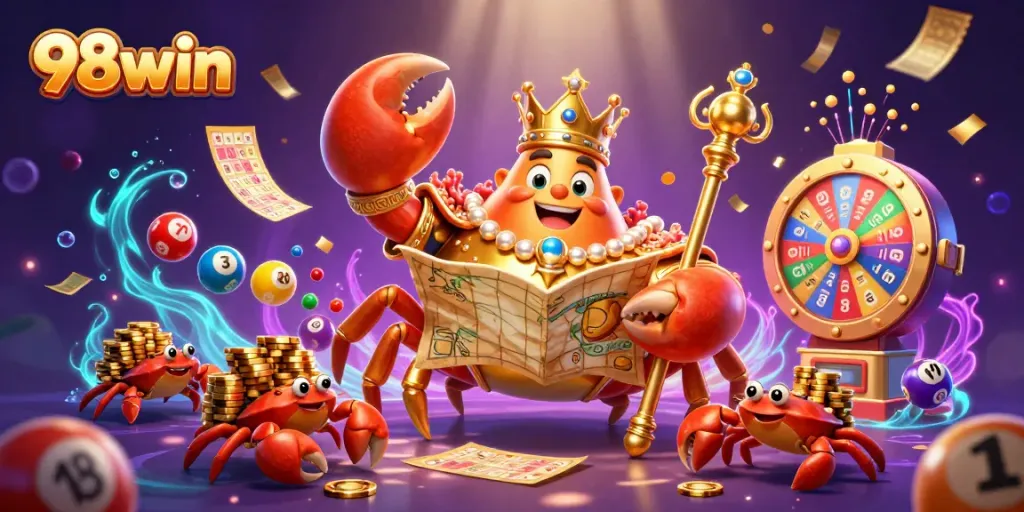 Engage in thrilling casino action with 98win's vibrant dynamic illustration showcasing excitement and winnings.