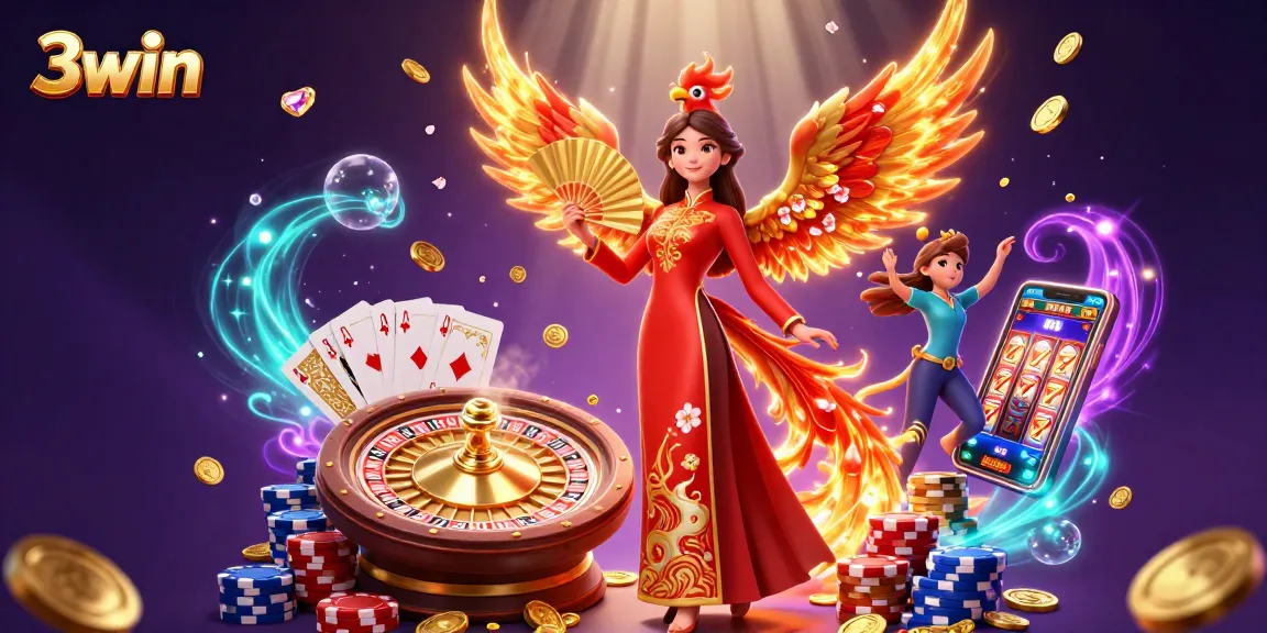 Spin the reels with 3win's vibrant slot showcase, featuring engaging characters and festive visuals.