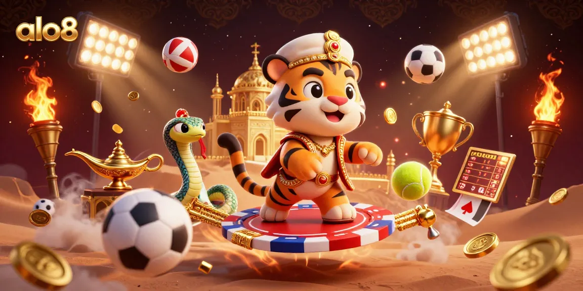 Engage in thrilling games at alo8, where a vibrant sultan interacts with dynamic sports elements and magical surroundings.