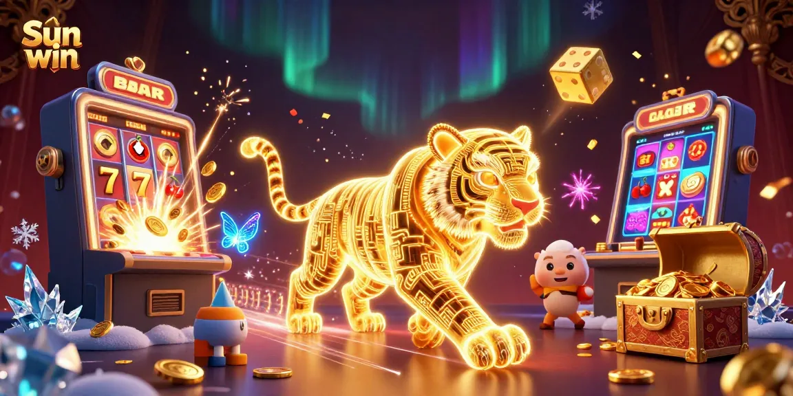 Engage in thrilling wins with Sun win, featuring dynamic casino action with vibrant 3D elements.