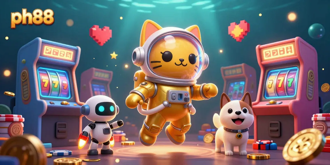 Experience thrilling gameplay with the vibrant ph88 space casino illustrated scene featuring arcade elements and cosmic characters.