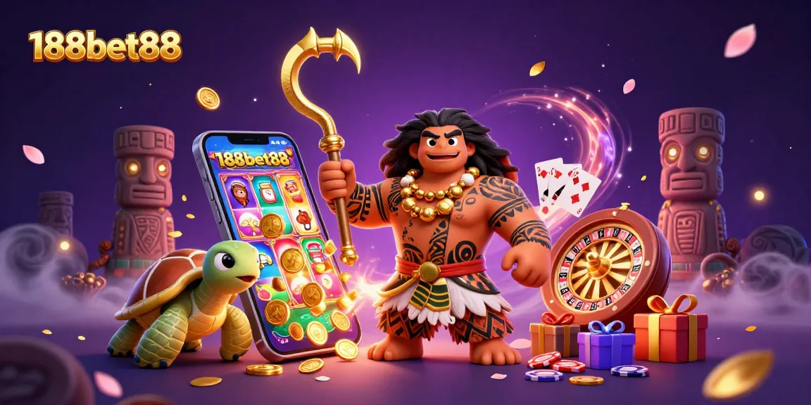 Engage in thrilling slots at 188bet88 with vibrant characters and games bursting from the screen.