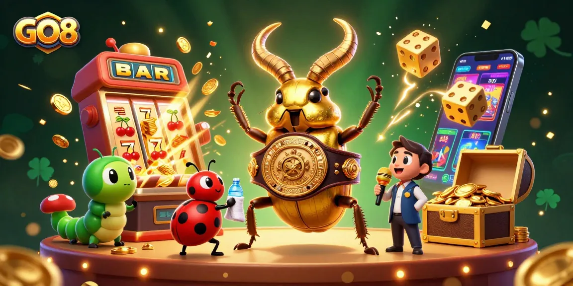 Experience thrilling jackpots with GO8 as a golden stag beetle takes center stage in a vibrant casino