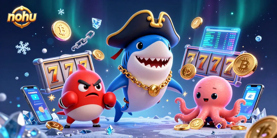 Engage in thrilling games at nohu with a vibrant casino scene showcasing dynamic characters and crypto elements.