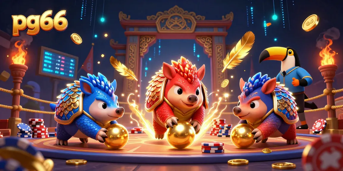 Engage in thrilling gameplay at pg66 with vibrant pangolins rolling golden balls through poker chips.