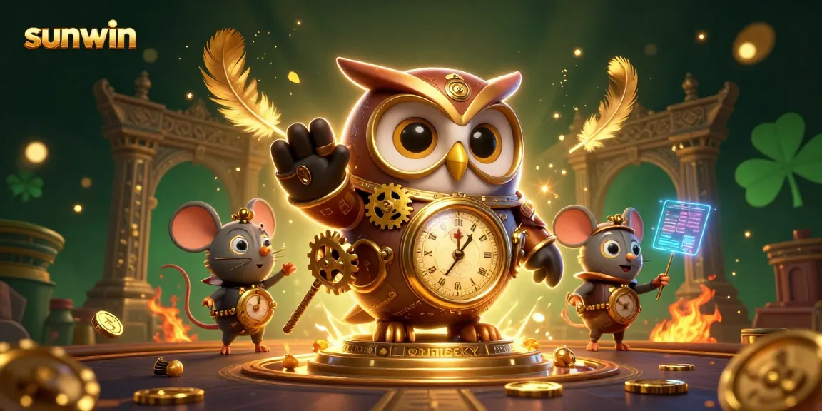 Engage with Sunwin's rich gaming experience through a vibrant 3D casino illustration depicting exciting elements and captivating characters.