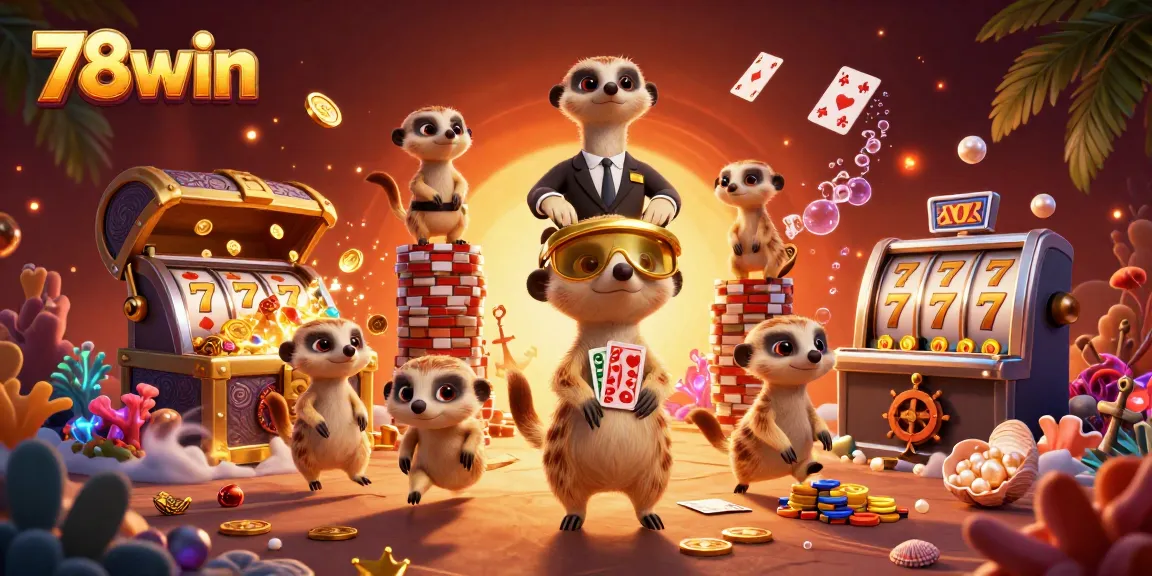 Experience thrilling gameplay at 78win with meerkats running a vibrant casino atmosphere filled with excitement.