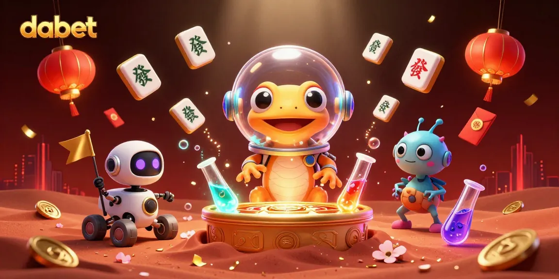 dabet showcases an adventurous Martian gecko exploring a vibrant casino on Mars with cheerful alien bacteria.