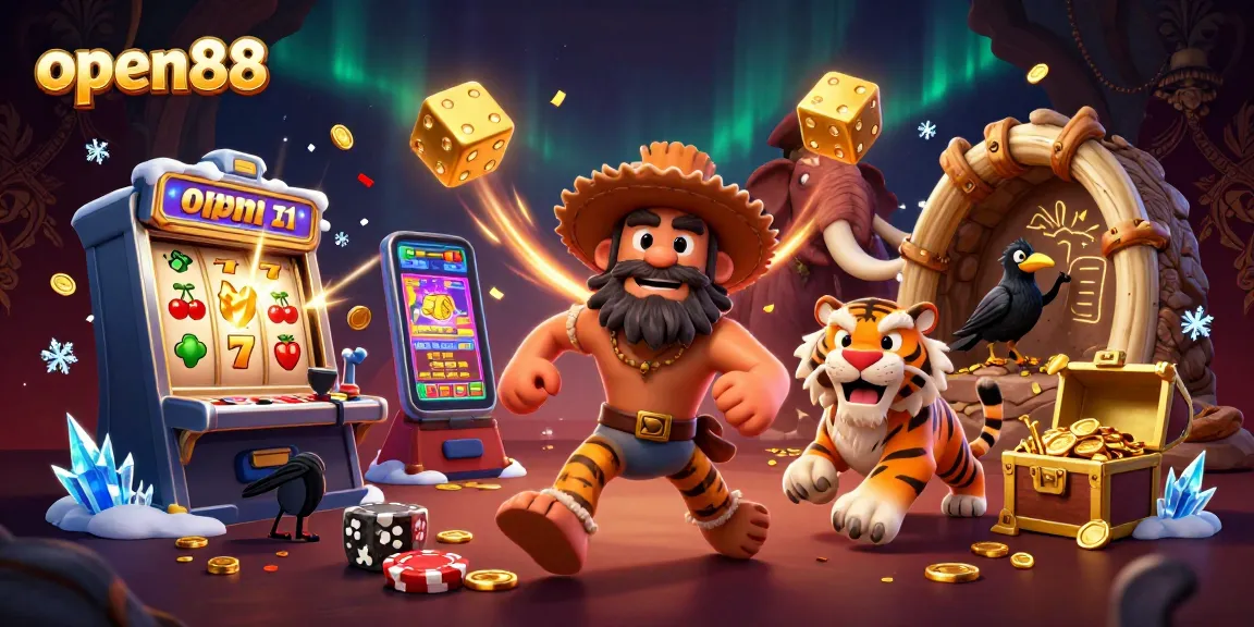 Engage with open88 through thrilling slots and casino action in a vibrant 3D prehistoric setting.