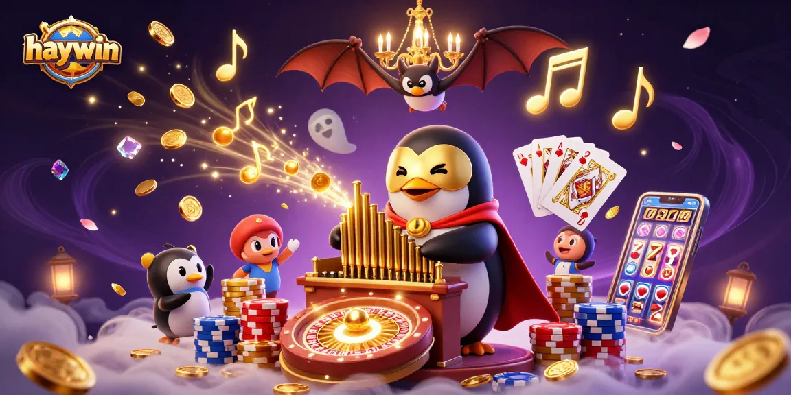 Play exciting games at haywin with a whimsical 3D casino scene featuring animated characters and vibrant effects.