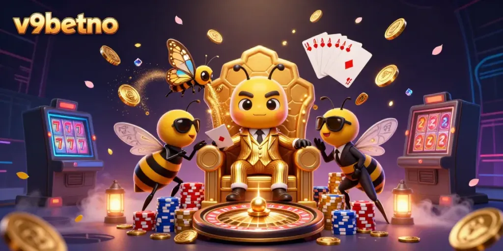 Experience thrilling gaming action with v9betno's cartoon mob boss and casino elements.