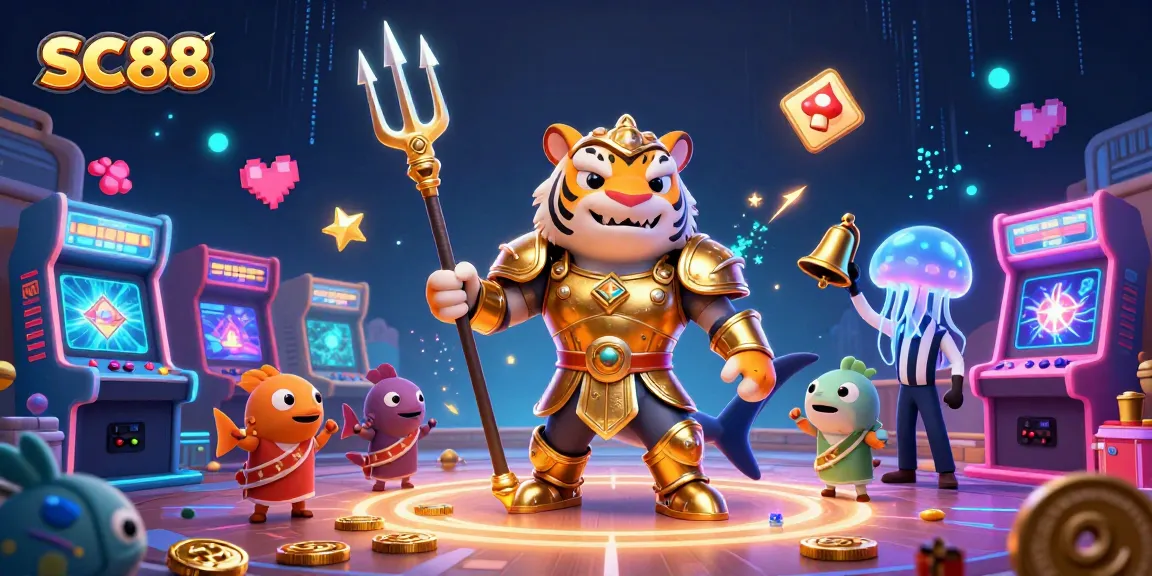 Engage with SC88's thrilling underwater casino adventure featuring a golden shark gladiator.