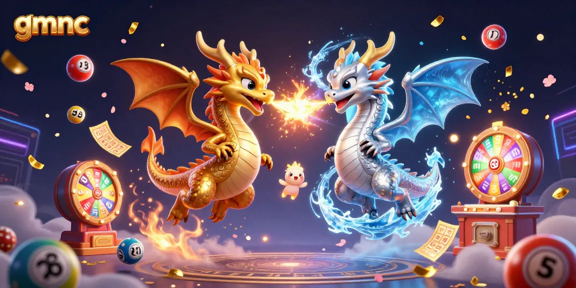 Experience thrilling action with gmnc as gold and silver dragons battle in a vibrant casino scene.
