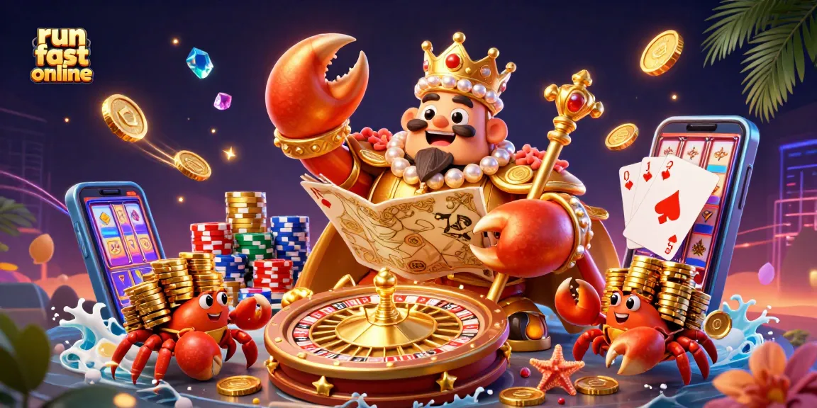 Experience thrilling gameplay in run fast online with our golden crab emperor and treasure elements.