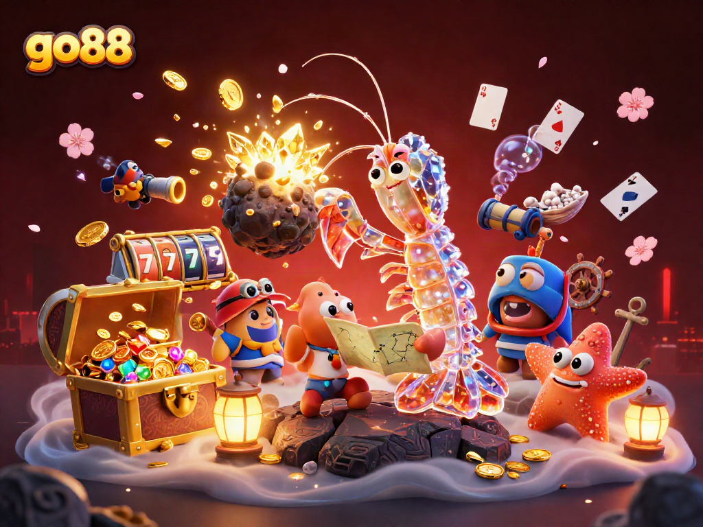Engage with go88's cosmic adventure as a mantis shrimp shatters asteroids for winning rewards.