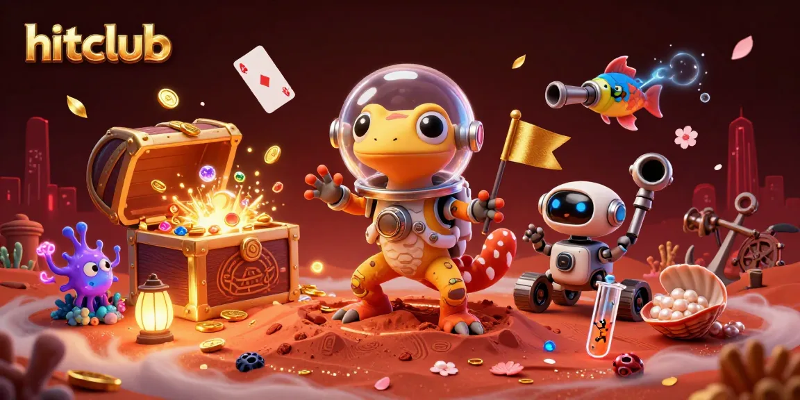 Experience the excitement of hitclub as the Martian gecko uncovers a golden casino amidst treasures and cheering aliens.