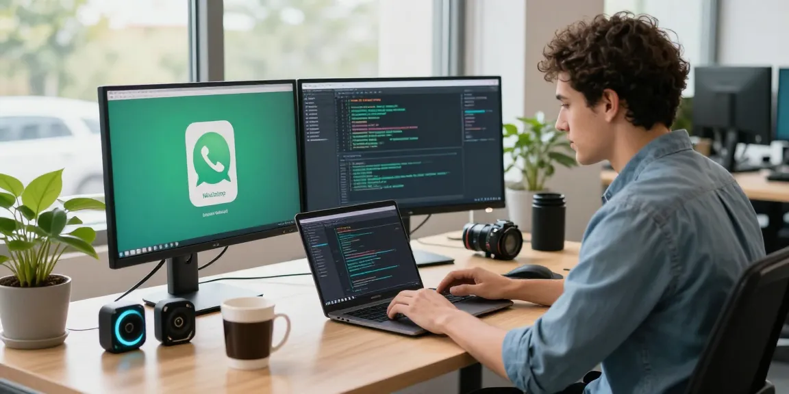 WhatsApp下載 setup in a tech workspace with developer coding and showcasing modern tools.