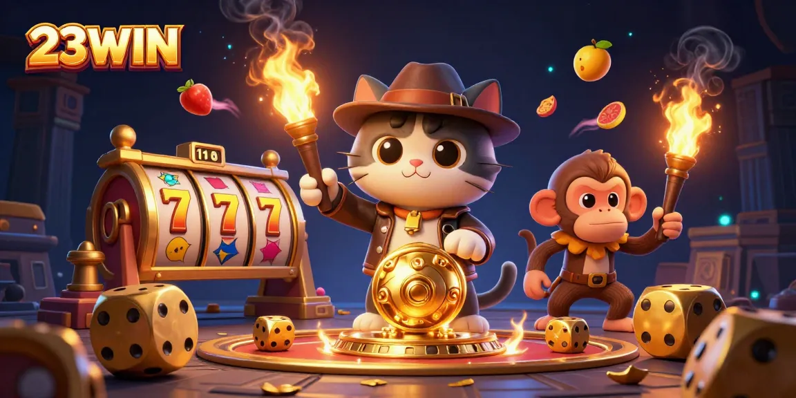 Experience the thrill of 23WIN with a cat archaeologist uncovering golden jackpot treasures!