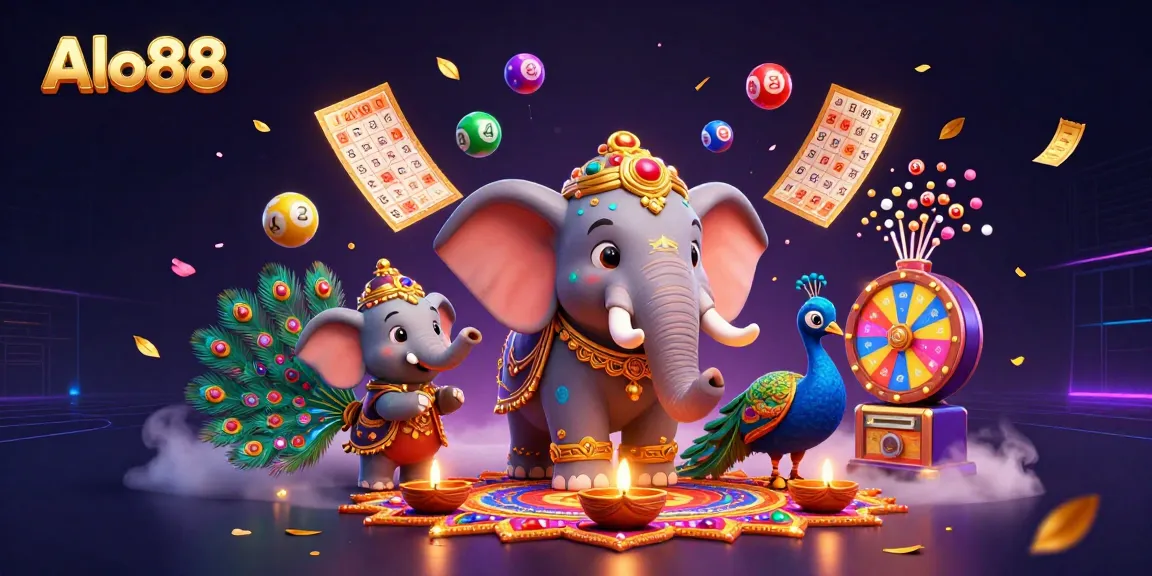 Alo88 lottery excitement with colorful elements and engaging characters, celebrating casino thrills.
