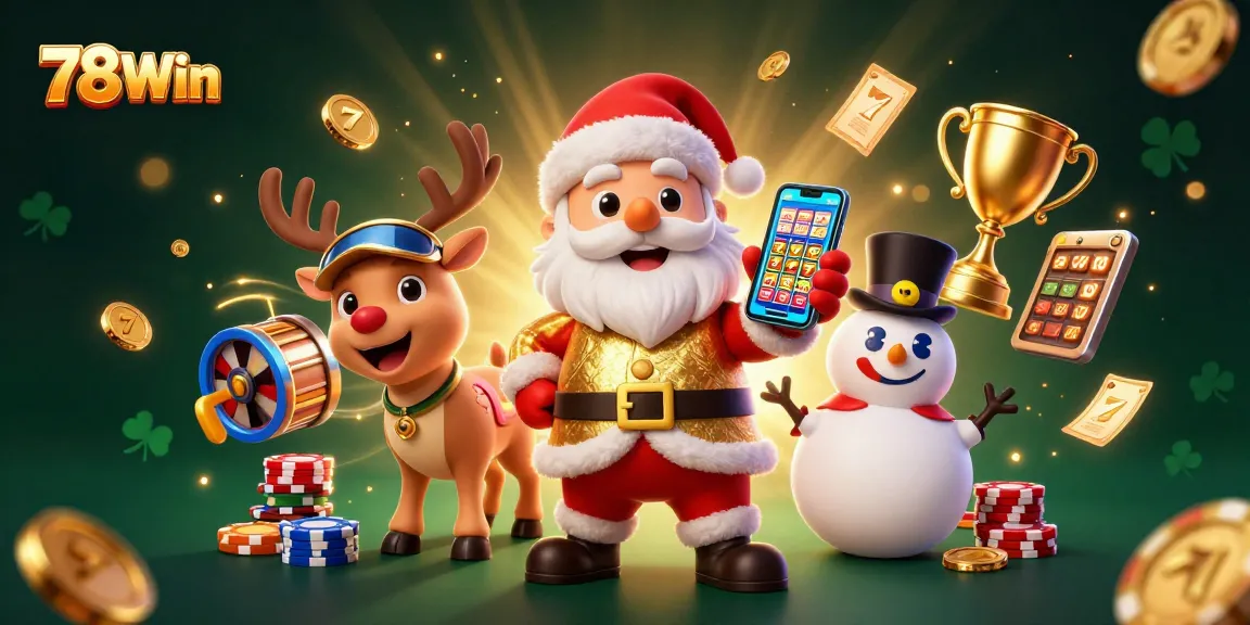 Experience thrilling jackpots at 78Win with vibrant casino elements and festive characters.