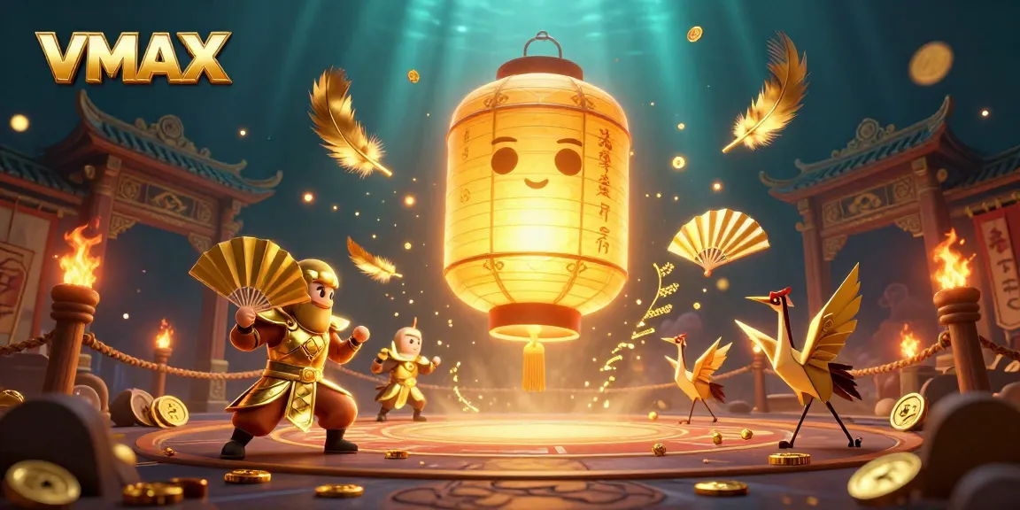 Experience the thrilling atmosphere of VMAX with glowing lanterns and engaging casino elements in a vibrant scene.