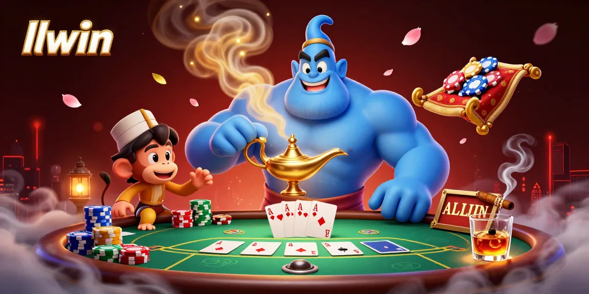 Experience the thrill of llwin casino with animated characters, vibrant poker elements, and magical ambiance.