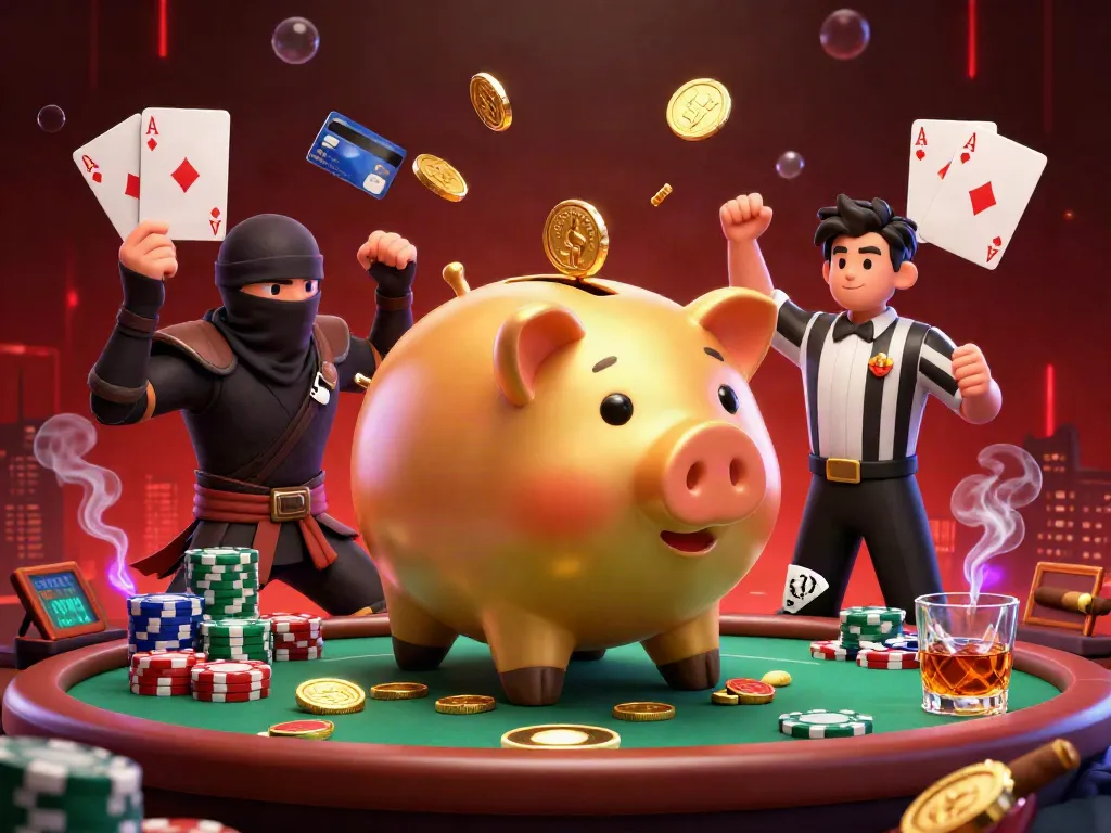 Soxo66 showcases a golden piggy bank sumo wrestler shaking loose coins with vibrant casino elements.