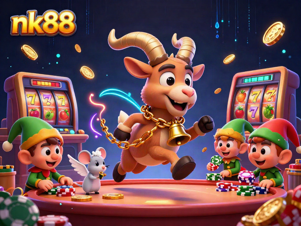 Betting fun with nk88: Krampus goat oversees a dynamic holiday-horror casino scene.