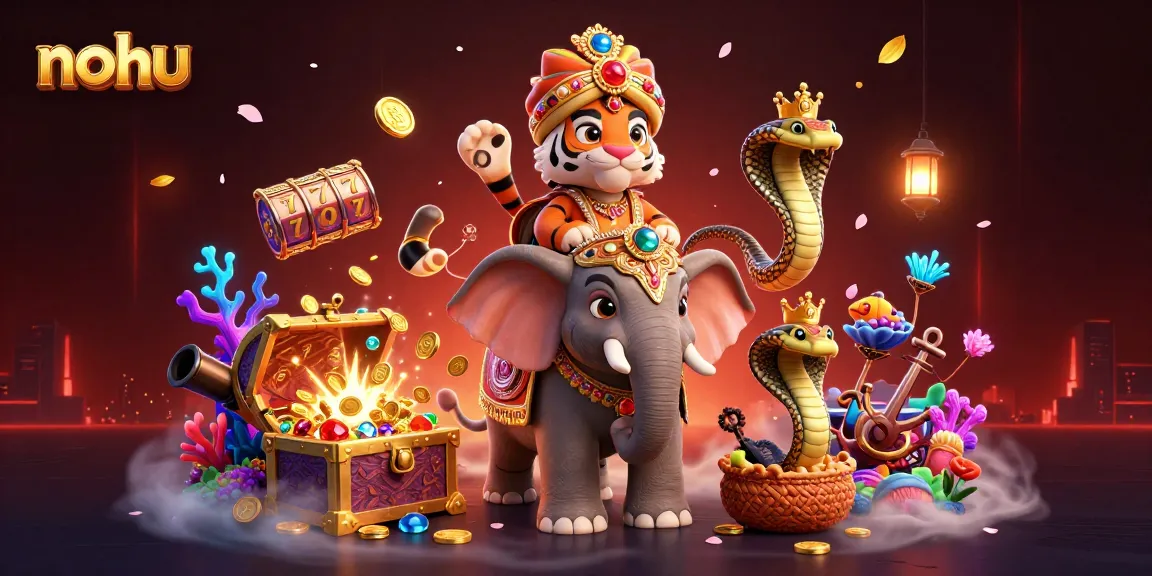 Nohu captures the thrill of jackpot gaming with vibrant visuals of slots and treasures.