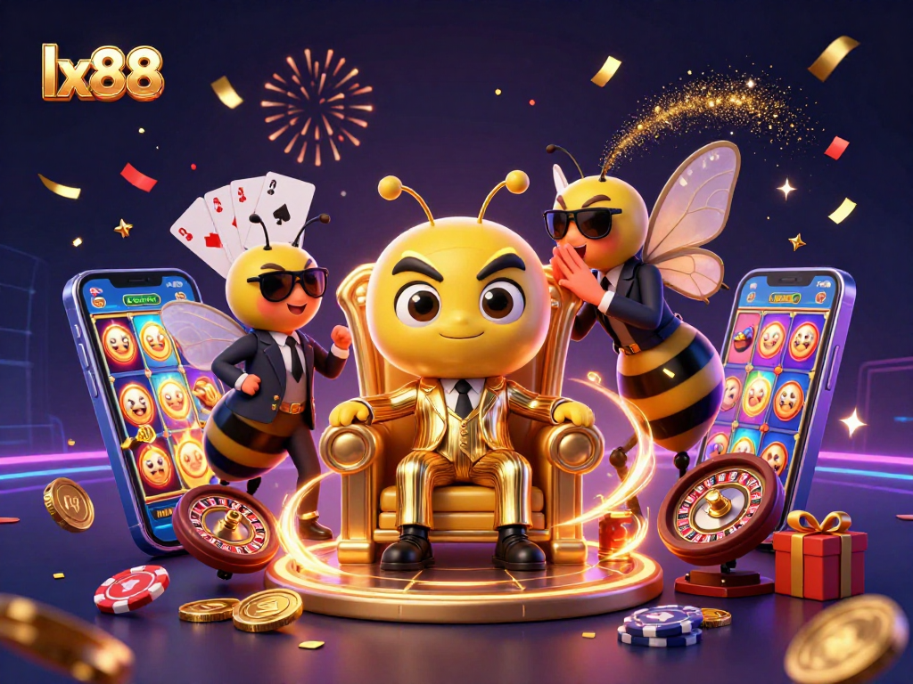 Experience thrilling gameplay at lx88 with a lively casino scene showcasing colorful slot games and dynamic characters.