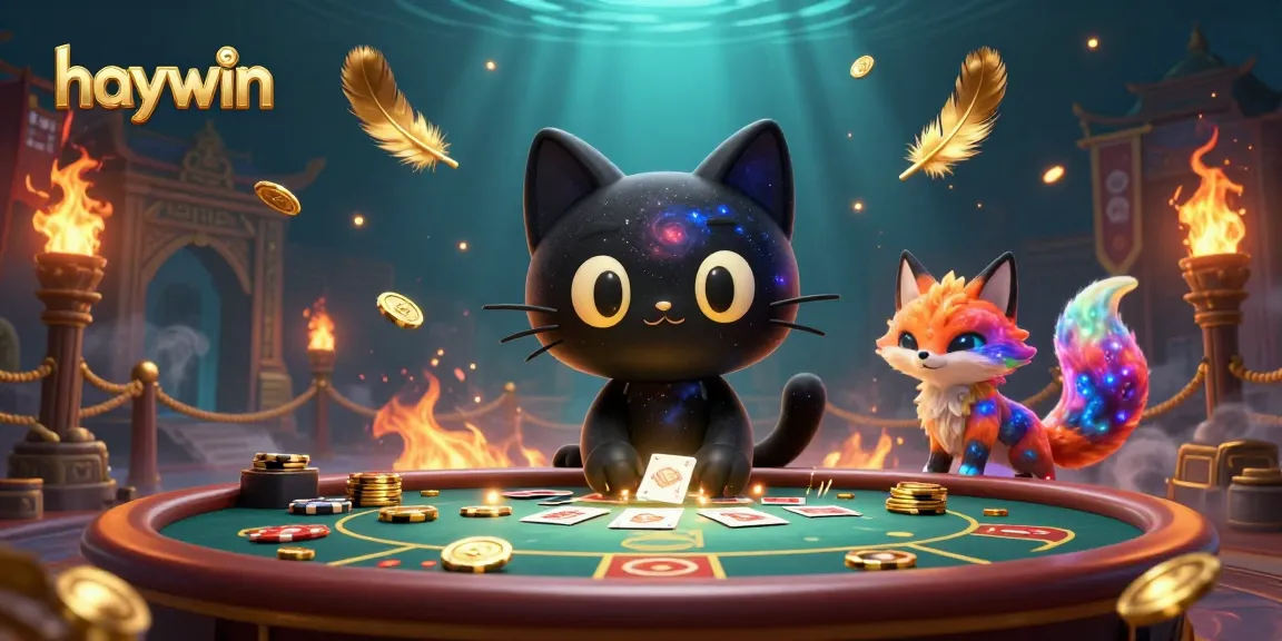 Experience thrilling gameplay at haywin with a cosmic casino scene featuring a black hole cat and colorful fox.
