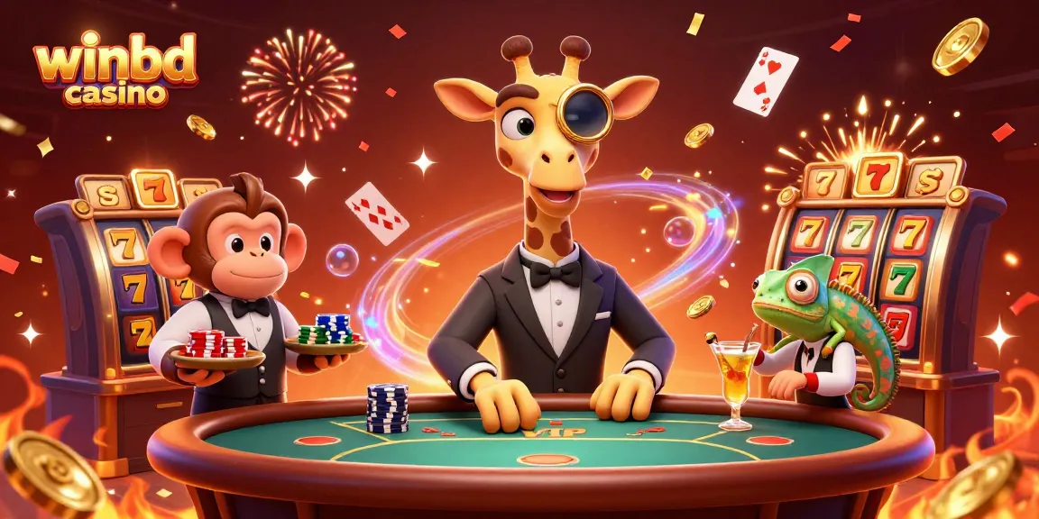Join the excitement at winbd casino with high-roller giraffe, monkey valet, and chameleon bartender amid golden jackpots!