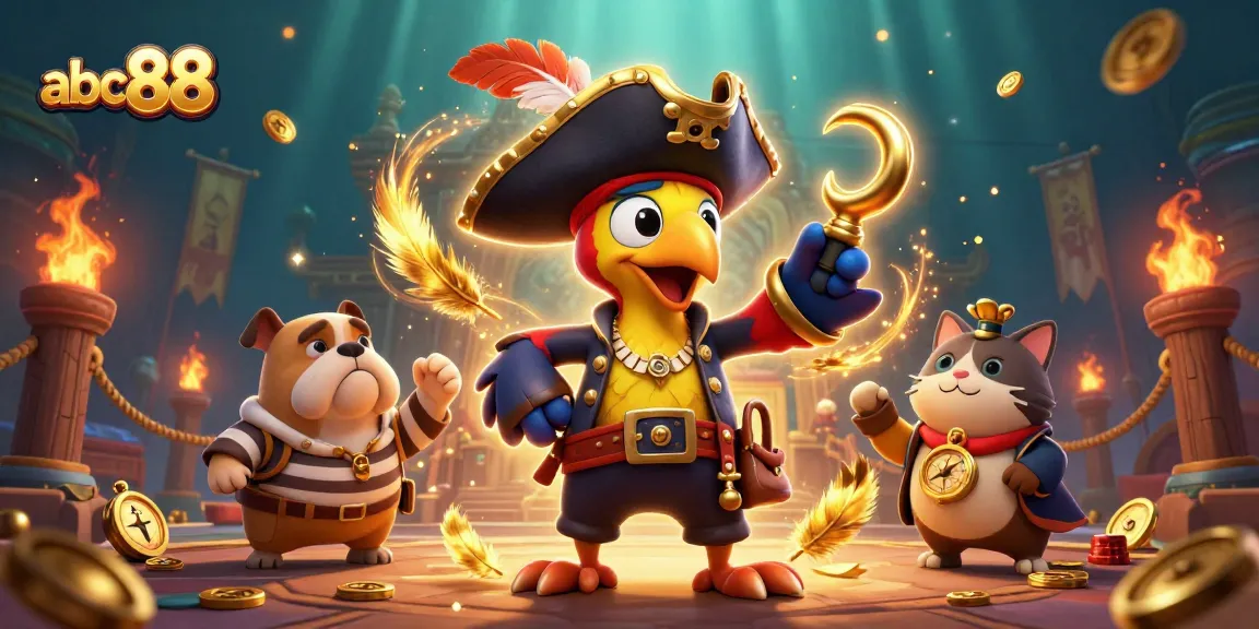 Engage with the exhilarating world of abc88 as a pirate crew navigates dynamic gambling adventures among vibrant treasures.