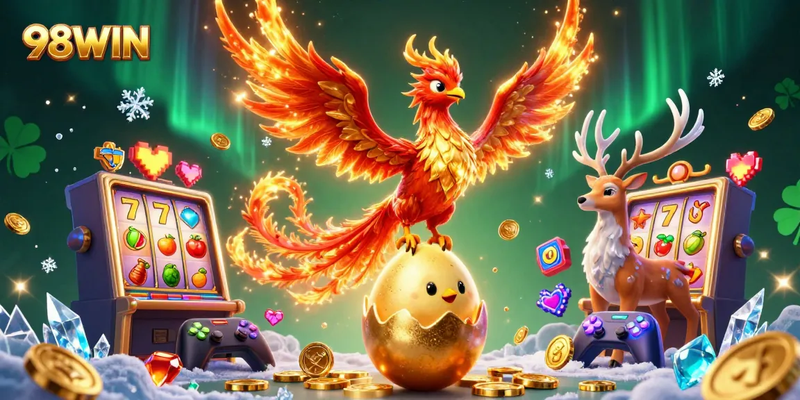 Engage with 98WIN’s vibrant slot gaming experience featuring a dynamic phoenix scene.