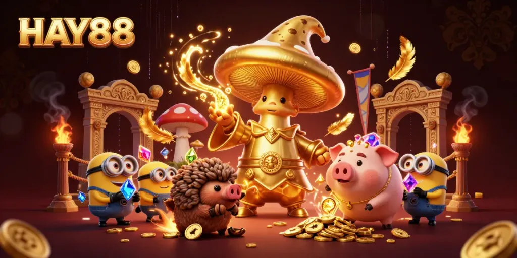Experience excitement at HAY88 with a magical casino scene featuring a wizard and treasure-hunting pig.