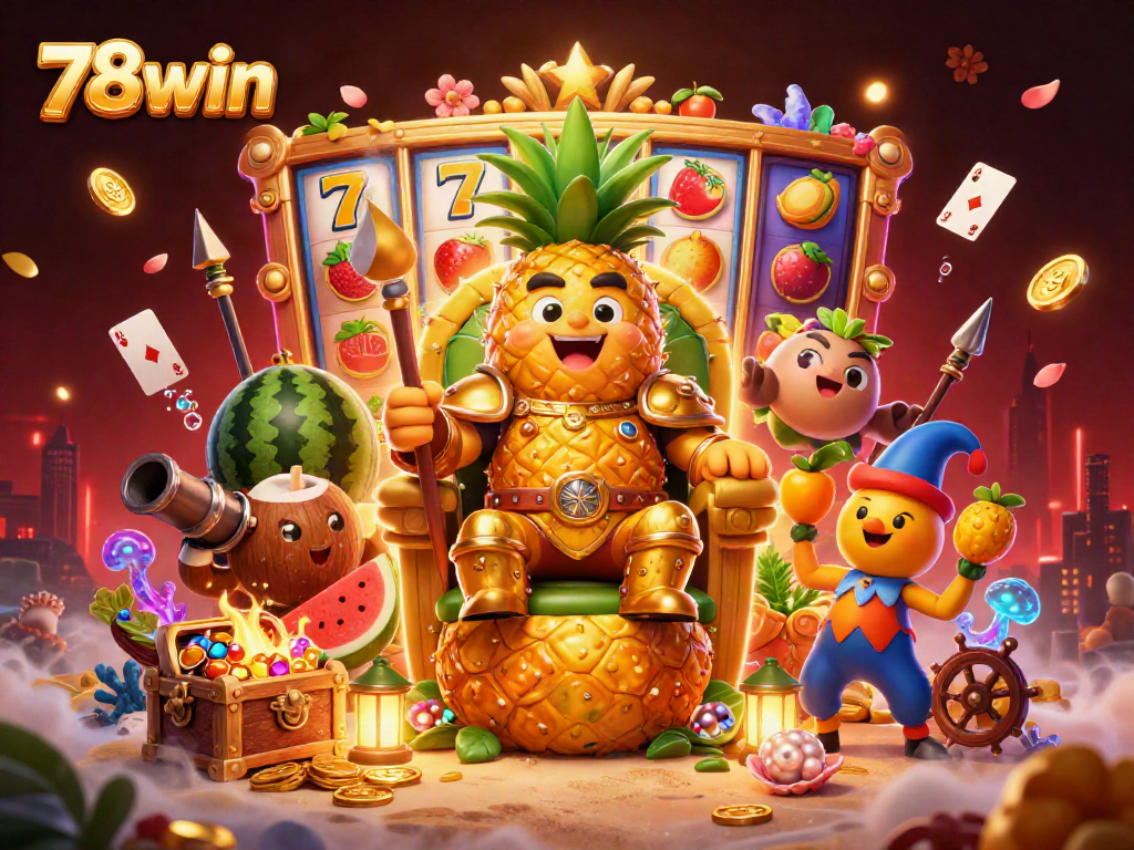 Engage with thrilling slots action in this vibrant 78win casino scene featuring animated characters and magical treasures.
