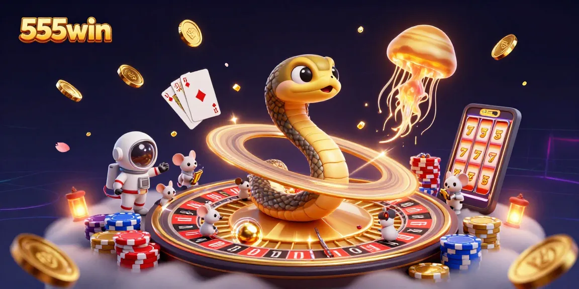 Engage with the dynamic universe of 555win, where a Saturn snake roulette welcomes gamers under a cosmic dealer's gaze.