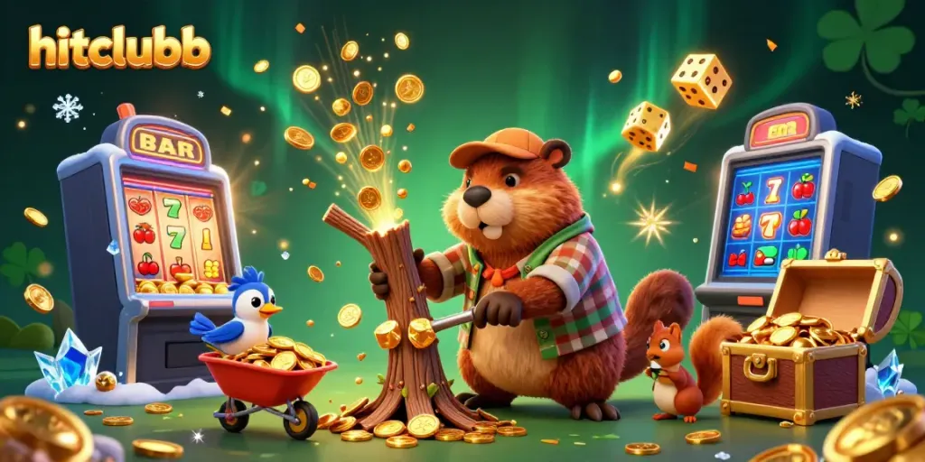 Experience the excitement at hitclubb with a vibrant scene of beavers and coins in a dynamic casino environment.