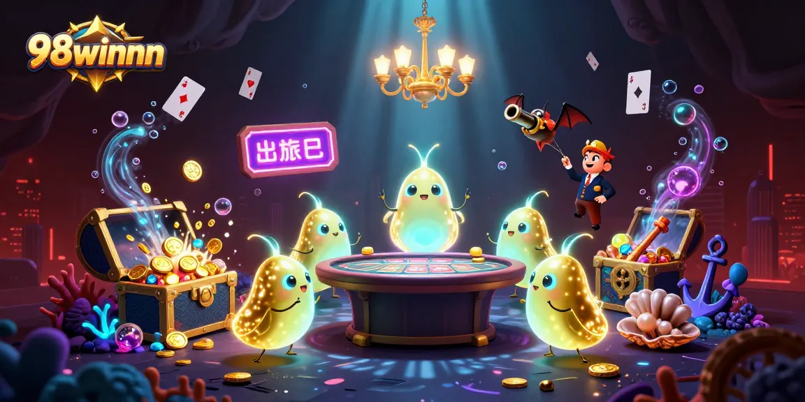 Engage with 98winnn as worms illuminate a casino with their glowing tails in an underwater treasure scene.
