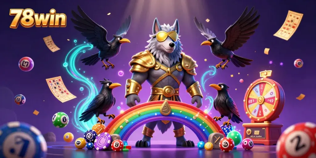 Engage in thrilling gameplay with Odin and ravens at 78win, surrounded by vibrant lottery elements.