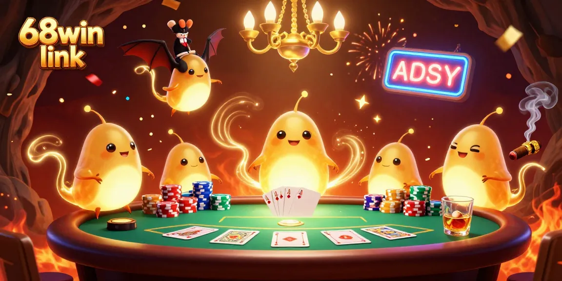 Engage with the exciting 68win link casino scene lit by glowworms, showcasing vibrant poker action.